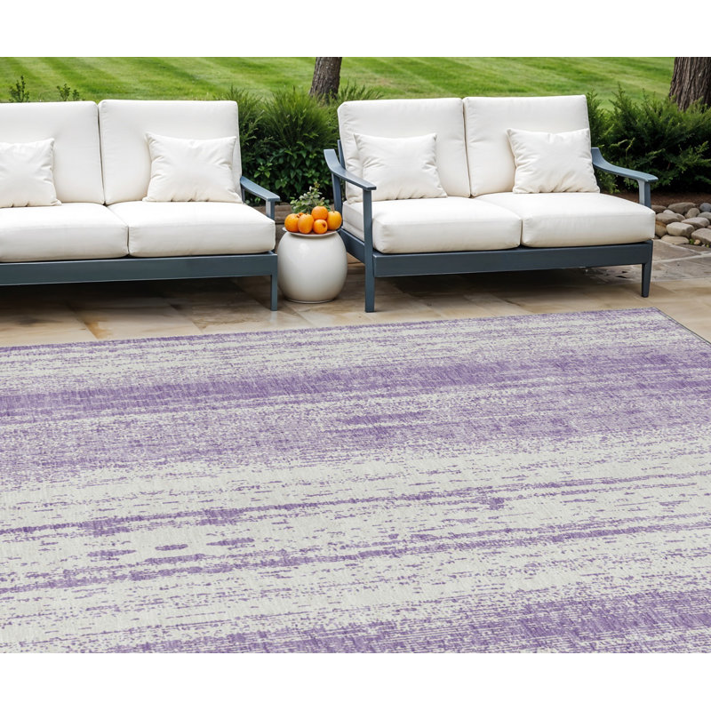 Tapis intérieur lavable rayé mauve et ivoire 10 pi x 14 pi
