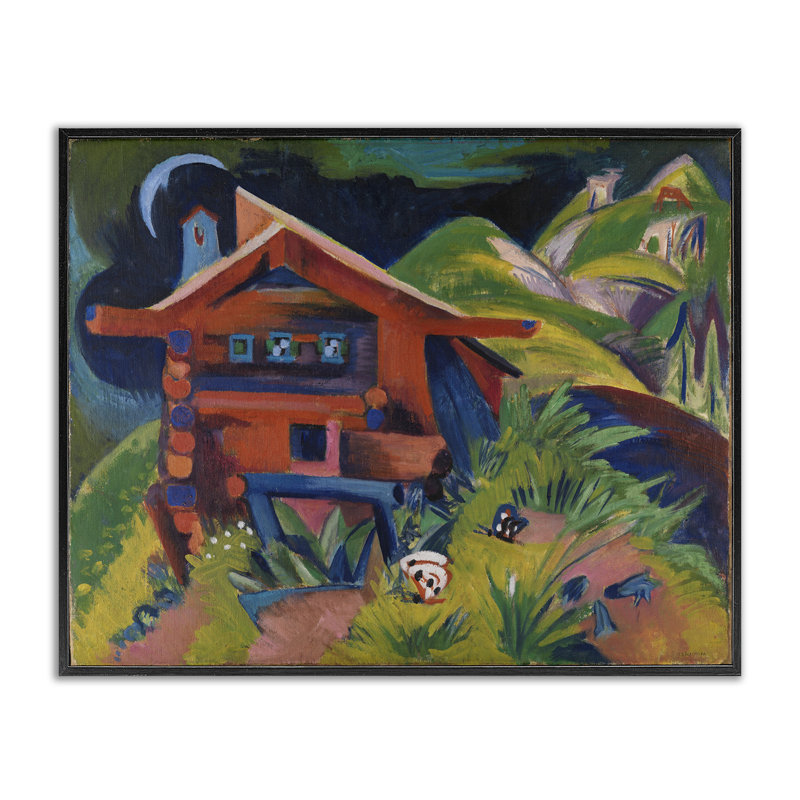 Kirchner Landscape Cabin, estampe numérique encadrée par one1000paintings, H 11 po x l 14 po, Giclée encadrée noir minuit