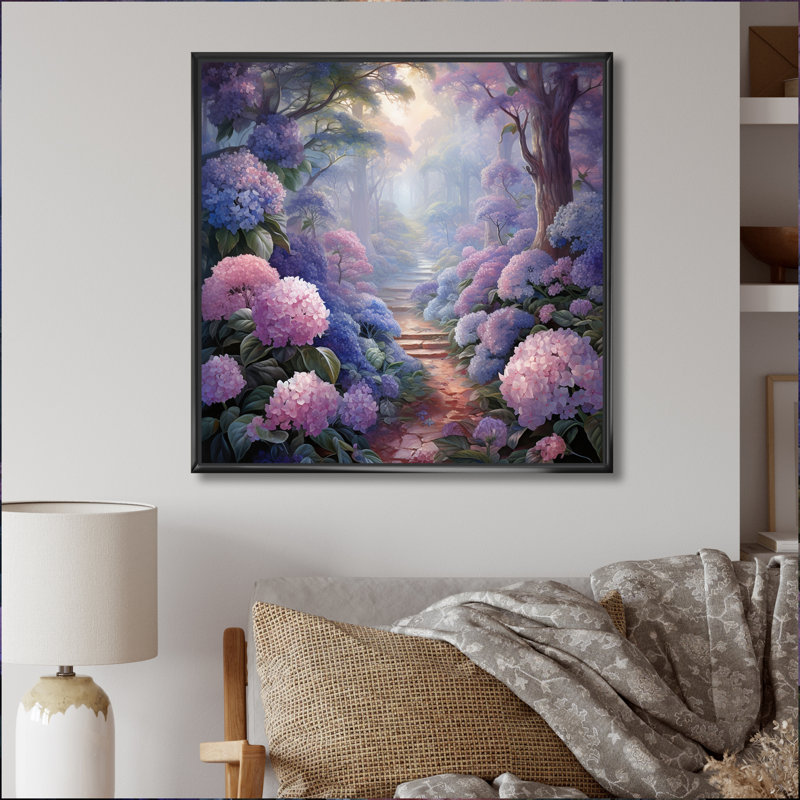 Purple Hydrangea Enchanted Garden - Floral Wall Decor, Cadre flottant noir, H 30 po x l 30 po x P 1 po