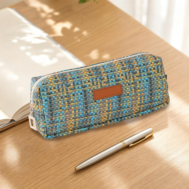 Trousse cylindrique en tissu composite, grande capacité, élégante et luxueuse, pour fournitures scolaires, étui à crayons compact et pratique