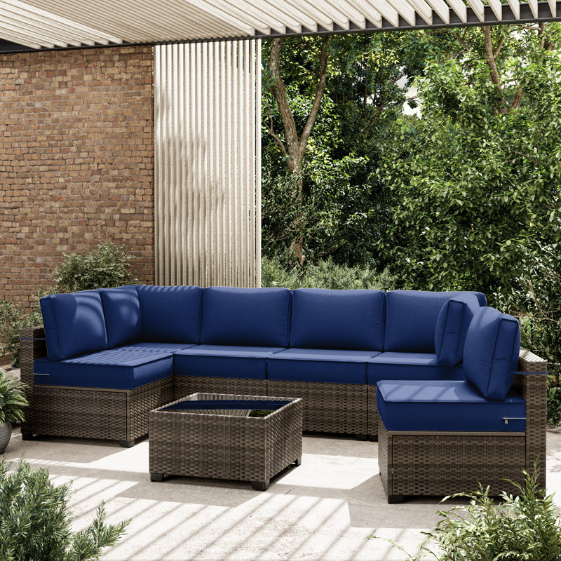 Outdoor 5" Replacement Cushion Set Seat/Back Cushions (Set Of 6 Cushions, 6 Backrests, 2 Corner Cushions)-Cushion Set Only