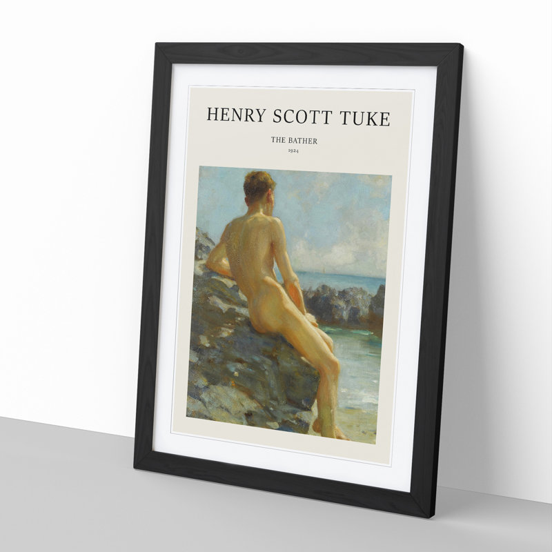 The Bather by Henry Scott Tuke - Picture Frame Painting, 65cm H x 48cm W x 2cm D, Black Framed