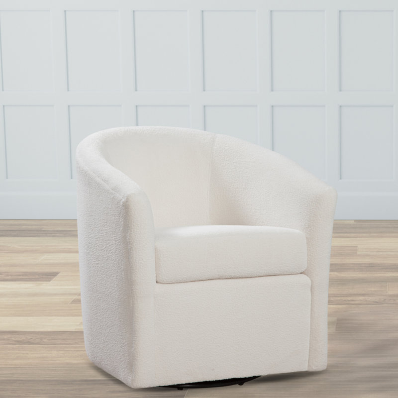 Fauteuil d'appoint pivotant de style moderne Modern Oaklynn Barrel, Ivoire ivoire