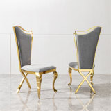 Gorgeous Streamlined High Back Dining Chair With Luxurious Grey Fabric And Durable Stainless Steel Frame, Set Of 2