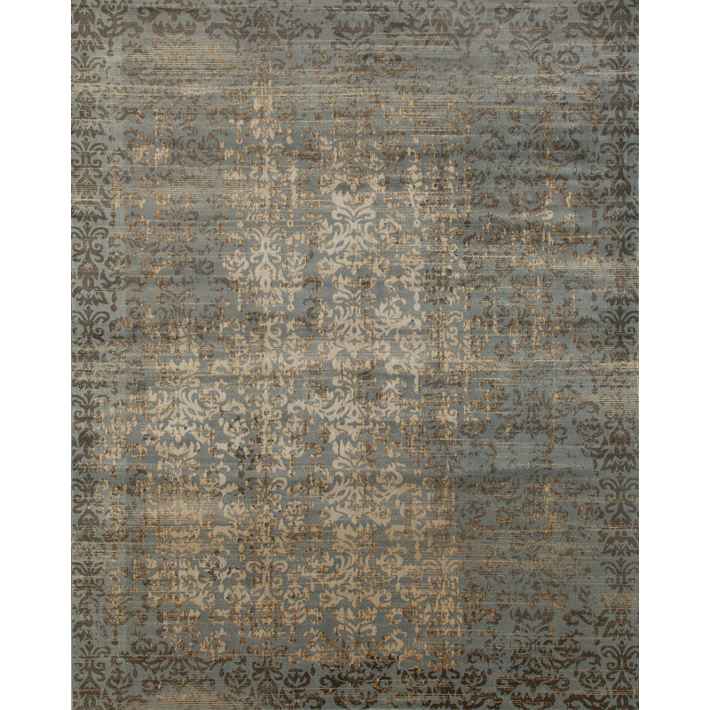 Ayla Damask Indoor Rug, Rectangle 5' x 7'2", Blue/Beige