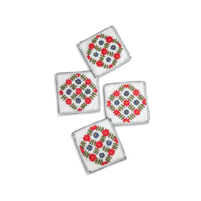 Verdant Bloom Hand-Embroidered Cocktail Napkins