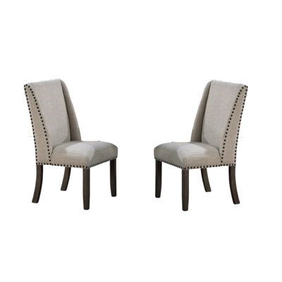 2 chaises de salle à manger rembourrées, dossier à oreilles, fini chêne et élégante garniture cloutée bronze, style traditionnel (lot de 2).