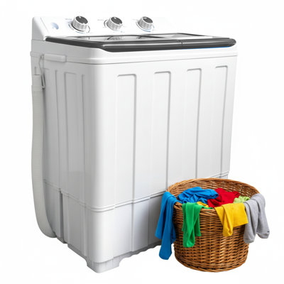 Machine à laver portable Clickoods 14 lb avec lavage de 9,5 lb et essorage de 4,5 lb, laveuse à double cuve compacte avec pompe de vidange, mini laveuse portable pour la maison, le camping, les véhicules récréatifs et les petits espaces, gris