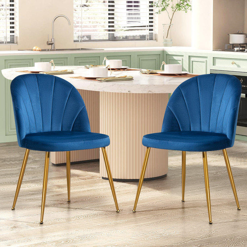Modern Velvet Armless Side Dining Chairs, Navy Blue