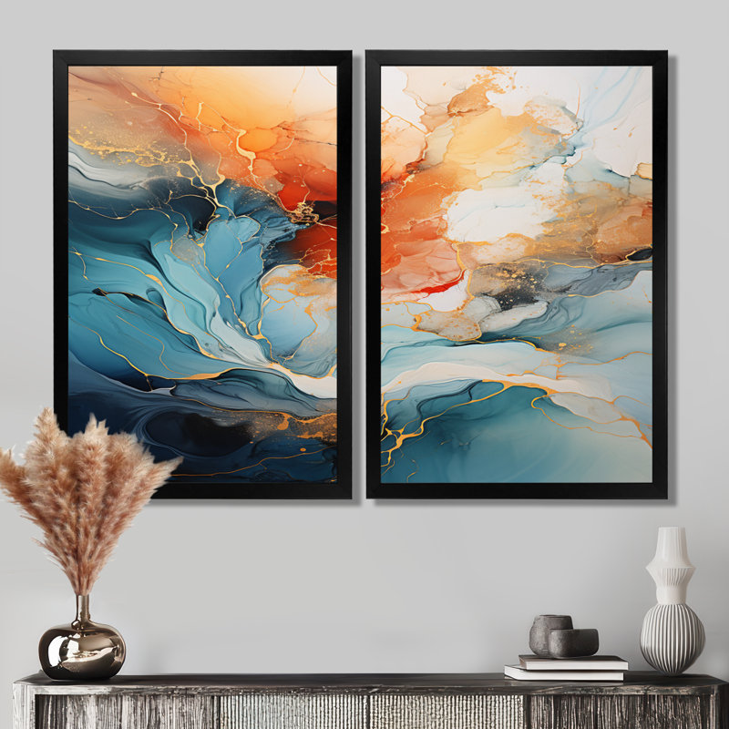 Collage abstrait bleu sarcelle «Bold Abstract» - barrages, art mural abstrait bleu sarcelle, ensemble de 2, H 40 po x l 40 po