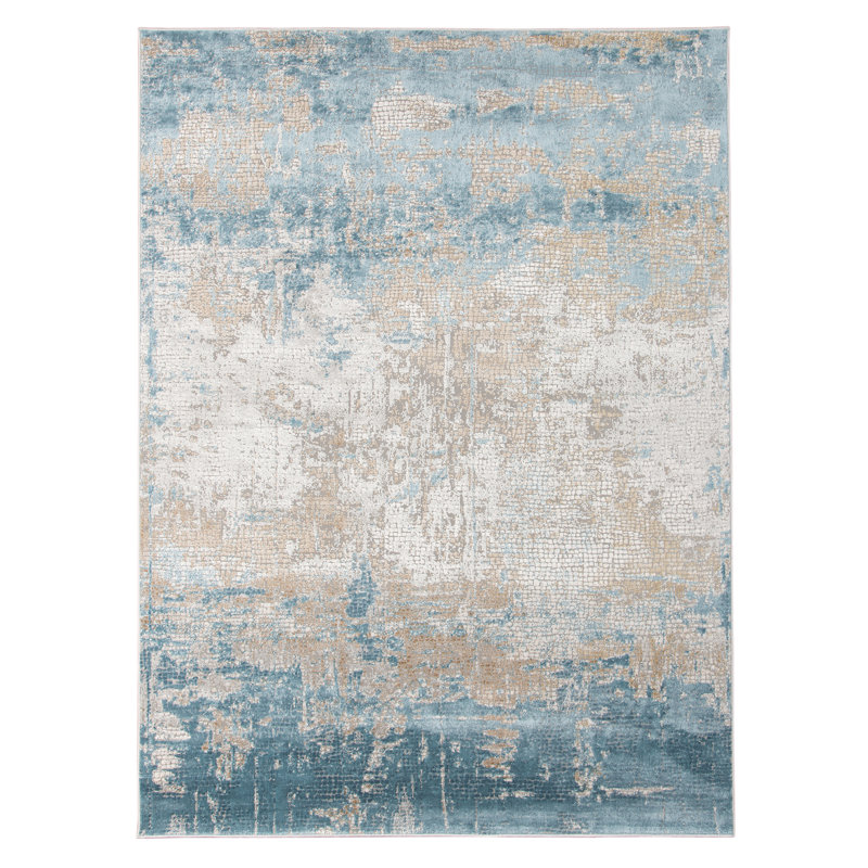 Tapis abstrait doré / bleu Brazell, Rectangle 2 pi x 3 pi