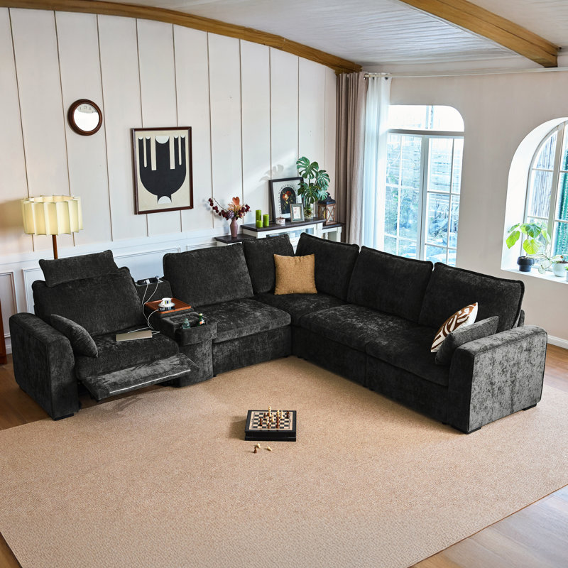 Canapé modulaire surdimensionné 5 places Olar Comfy Cloud avec rangement, canapé-lit d'angle convertible profond en chenille, housses lavables et adaptées aux animaux de compagnie