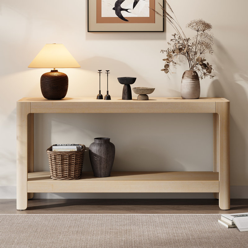 Kolten Modern Farmhouse Console Table with Rounded Corners, Wood Veneer Top & Pine Legs for Hallway, Living Room & Entryway
