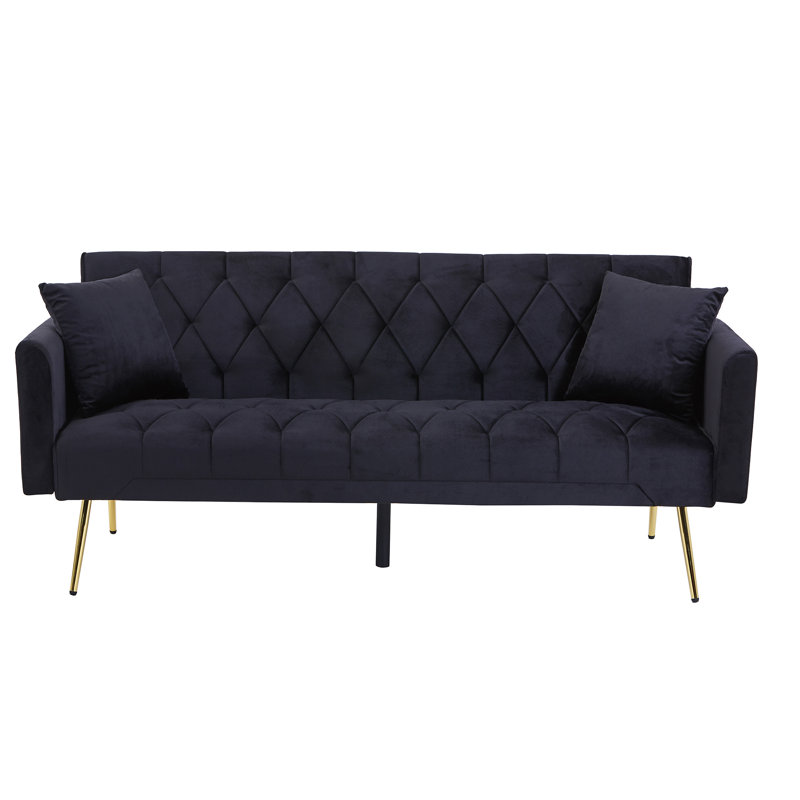 Talmadge Twin 72'' Velvet Convertible Sofa, Black