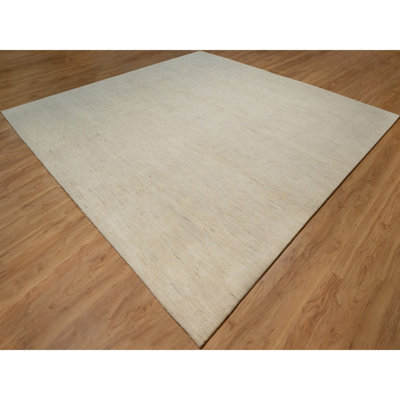 12 po x 12 pi 1 po, crème, blanc, noué à la main, moderne, motif uni, Lori Buft Gabbeh, épais et moelleux, laine naturelle non teinte, carré, tapis oriental