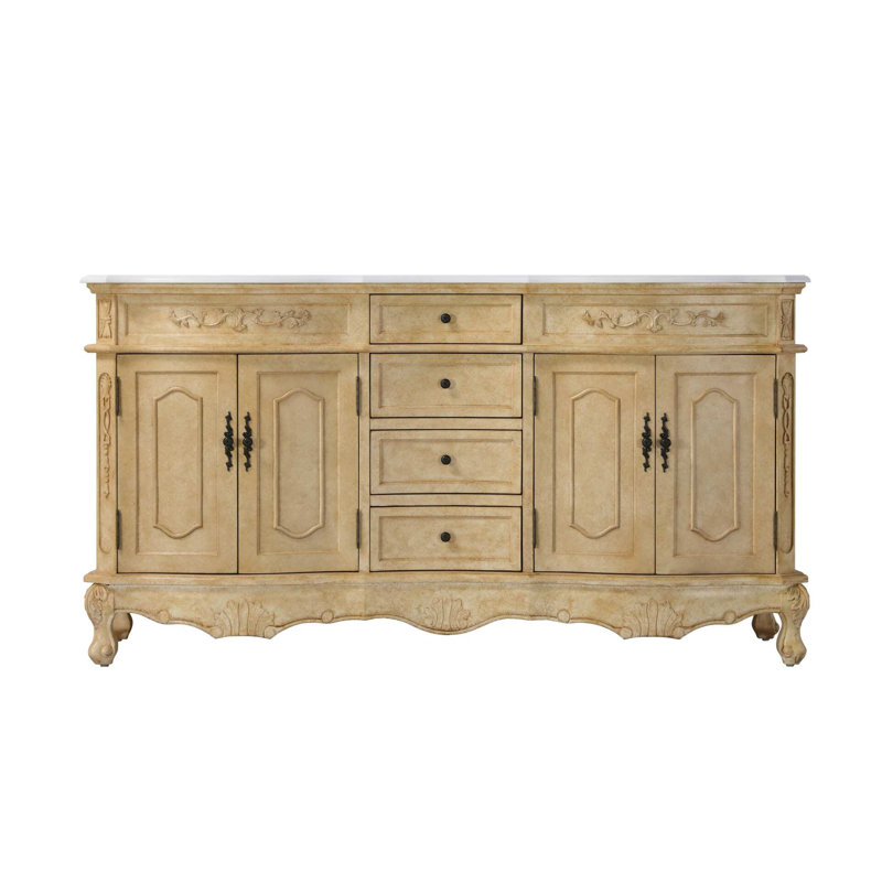 Meuble-lavabo double 66 po beige antique, Beige antique