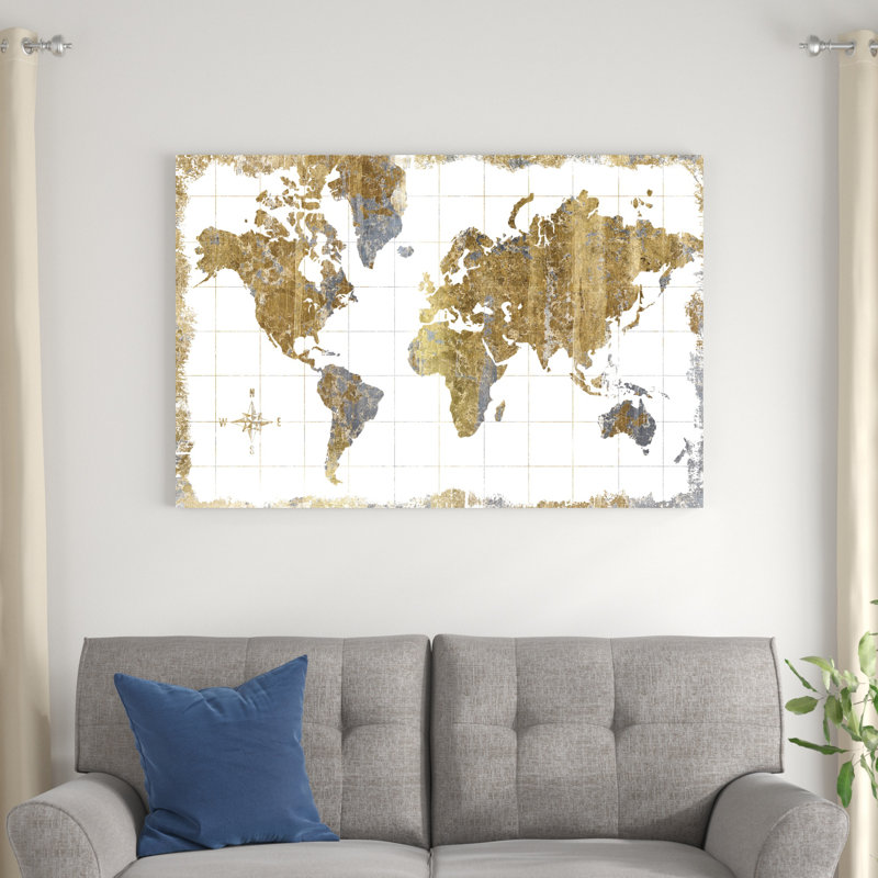 Gilded Map, H 32 po x l 48 po