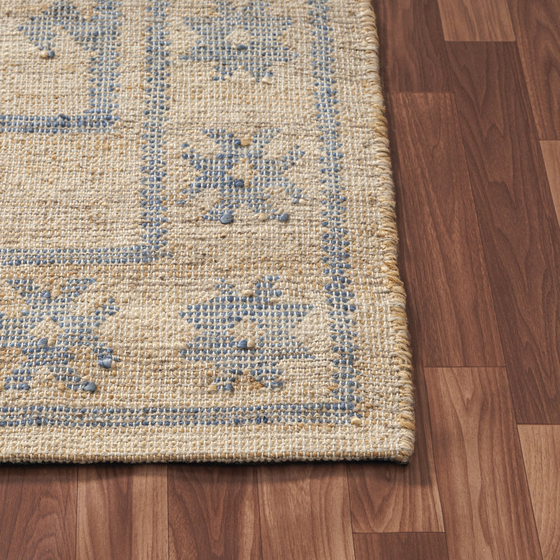 Tapis en mélange de jute fait à la main Laverle Farmhouse Medallion, Rectangle 9 pi x 12 pi, Bleu