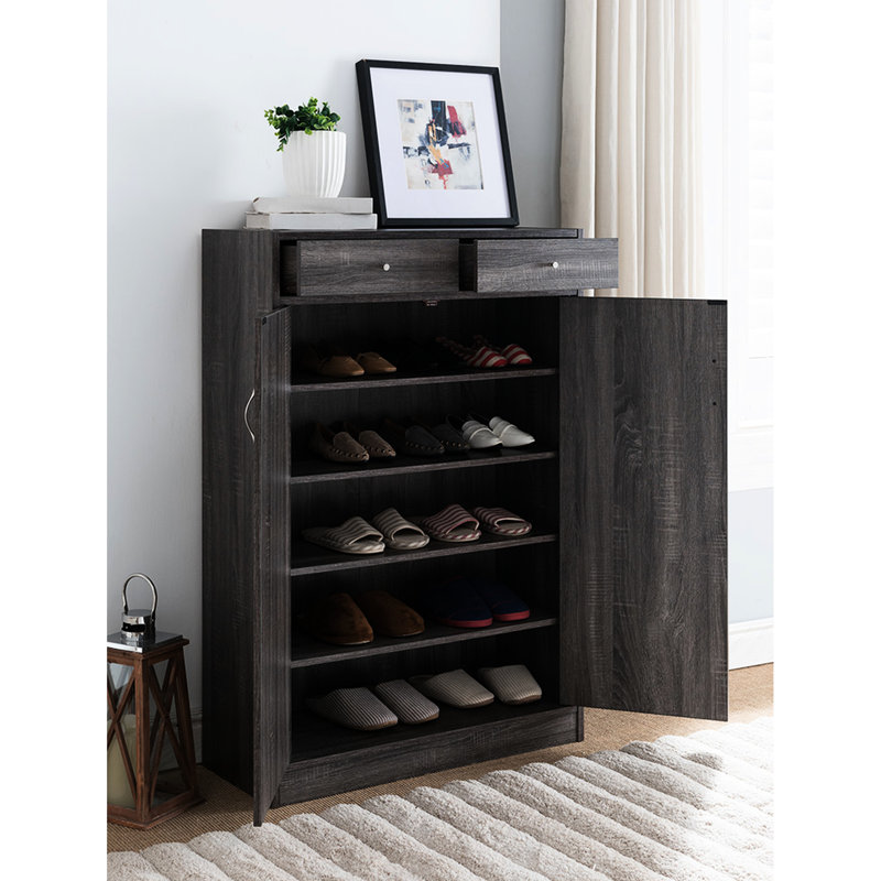 Armoire à chaussures grise - deux portes, tiroir, pouvant accueillir 15 paires de portes et de tiroirs de couleur
