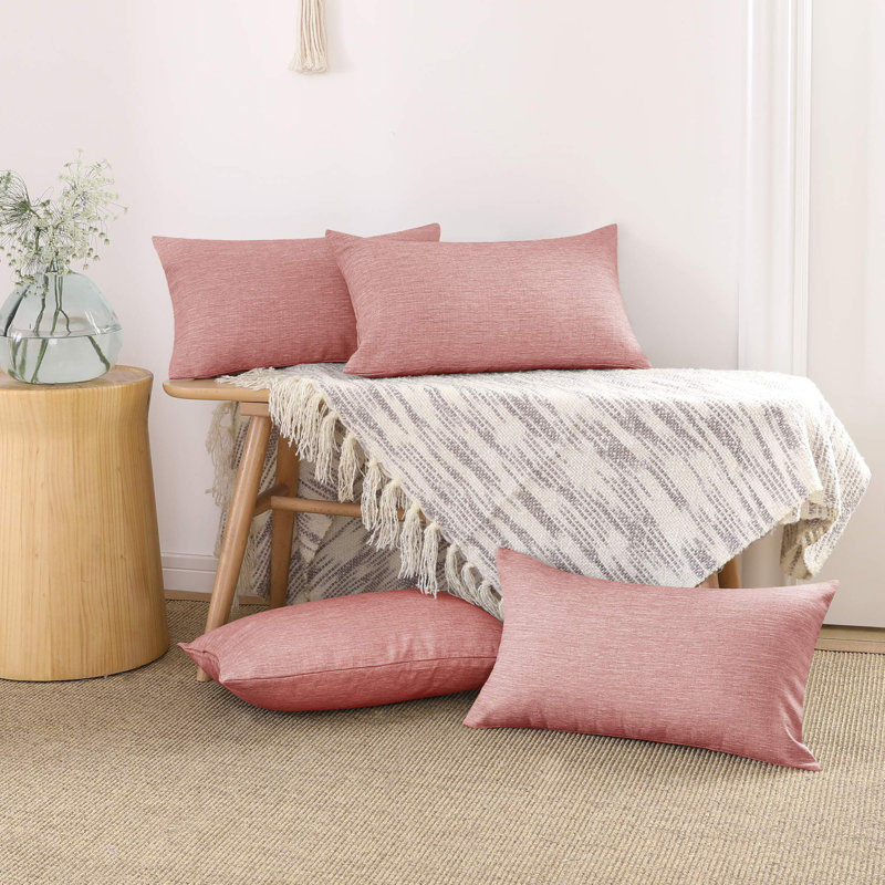 Housses de coussin en faux lin (ensemble de 2), Rose, Rectangle H 12 po x l 20 po