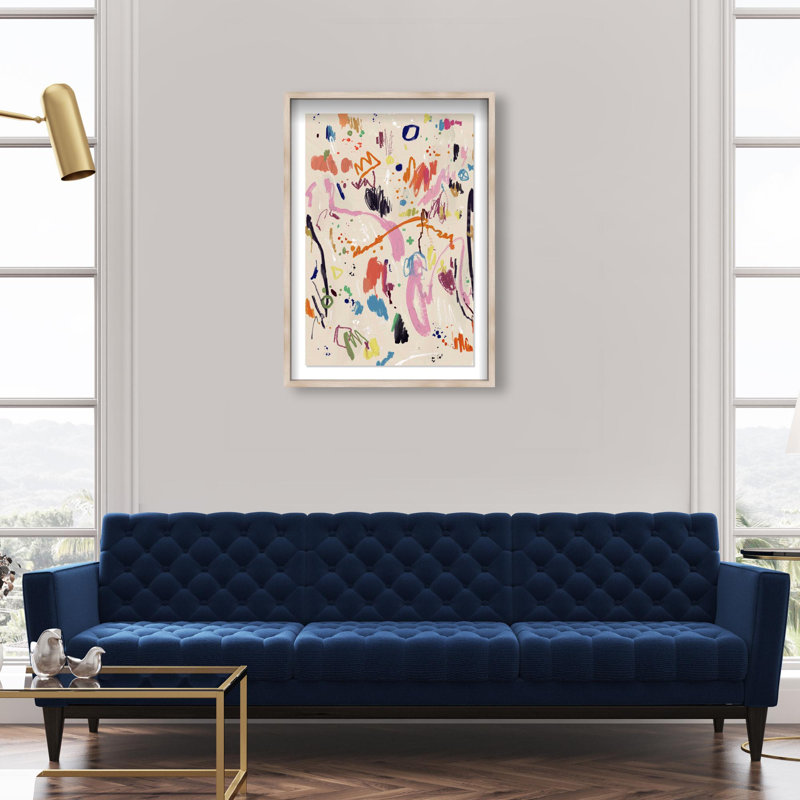 Oliver Gal Tracing Joy Abstract - Luxury Shadowbox Framed Wall Art, 47" H x 32" W, Cream