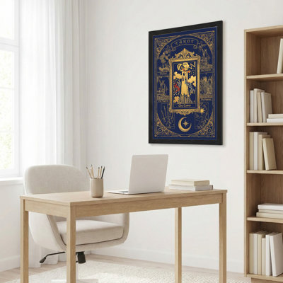 Tarot Card Design Gold And Blue Art Canvas Wrapped Wall Art Oil Painting Print Set Of 1