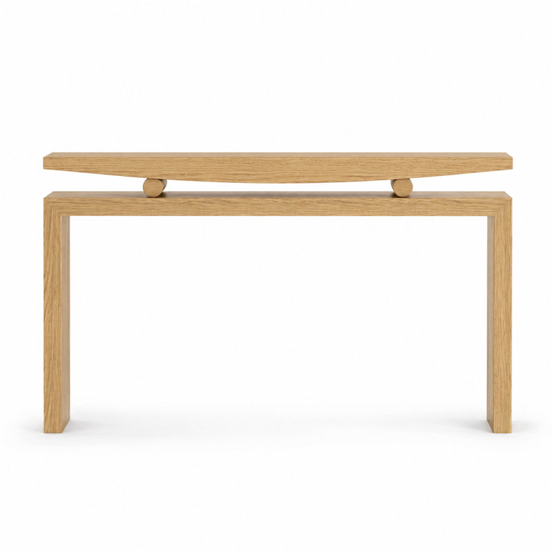 Console de 59 po avec placage en grain de bois naturel et colonnes de soutien en bois massif, table de canapé d'entrée de style flottant et pieds réglables pour le couloir ou derrière le canapé
