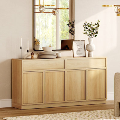 63" Modern Sideboard Buffet Cabinet with 4 Doors and Drawers, Multifunctional Sideboard with Large Storage and Adjustable Shelf