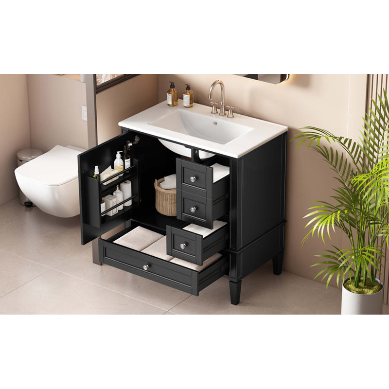 Meuble-lavabo de salle de bain 30 po avec lavabo en céramique, 3 tiroirs, armoire de rangement moderne en bois massif, idéal pour la maison
