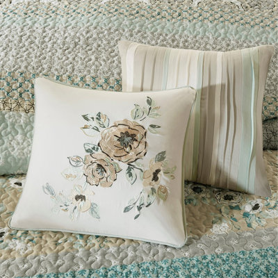 Full 6 Piece Quilt Set Cotton Sateen Quilt Set With Floral And Geometric Prints, Reversible Design, Includes Decorative Pillows