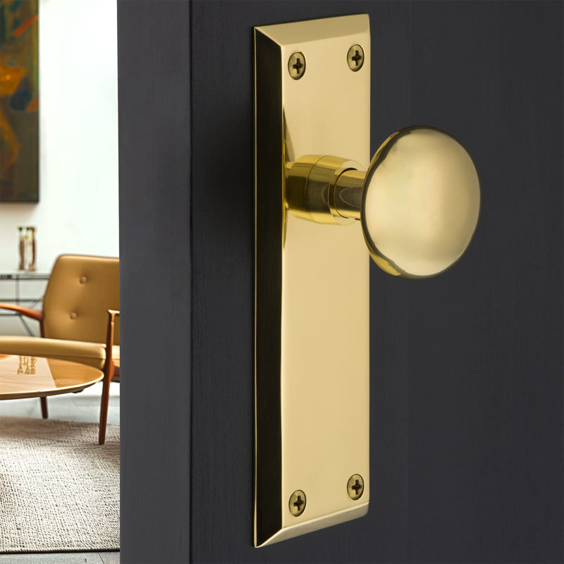 New York Plate with New York Door Knob, Unlacquered Brass