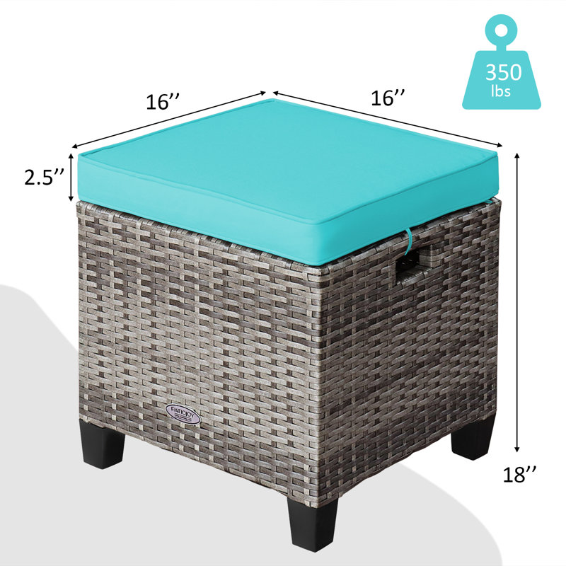 Repose-pieds d'extérieur avec coussin Amarley, Turquoise