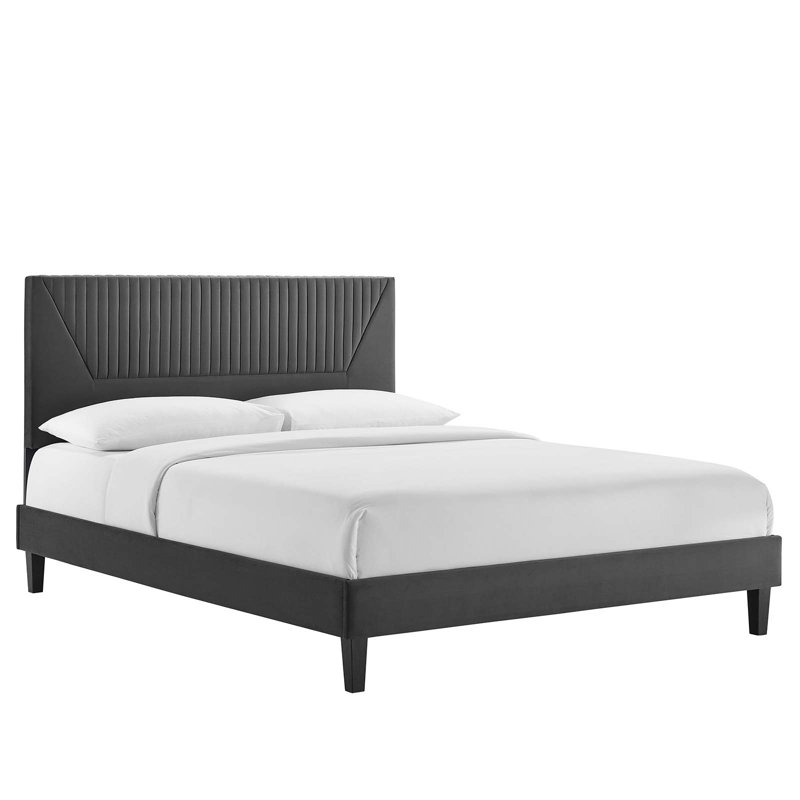 Modway Yasmine Channel Tufted Performance Velvet Platform Bed, Dusty Rose, Queen