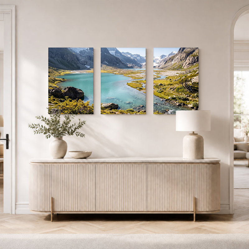 «Turquoise Mountain Lake and Snowy Peaks», ensemble de 3 toiles murales, H 30 po x l 20 po x 3 pièces
