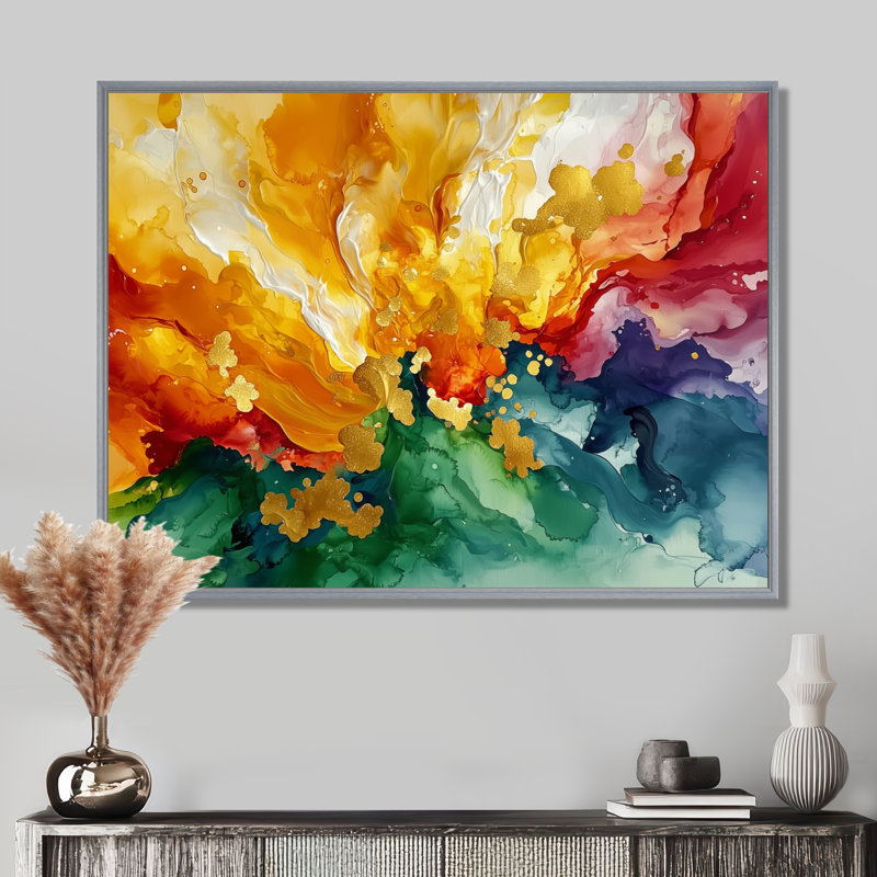 Alverson - Abstract Wall Art, Argent argent, H 30 po x l 40 po, Cadre flottant