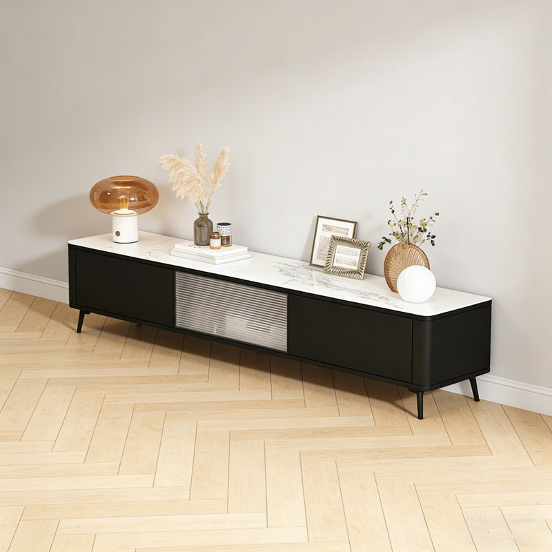 Meuble télé léger avec rangement de luxe, H 15,74 po x L 78,74 po x l 11,81 po, Noir / blanc