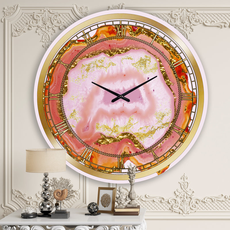 Rose et or calcédoine agate - horloge murale moderne, Grand