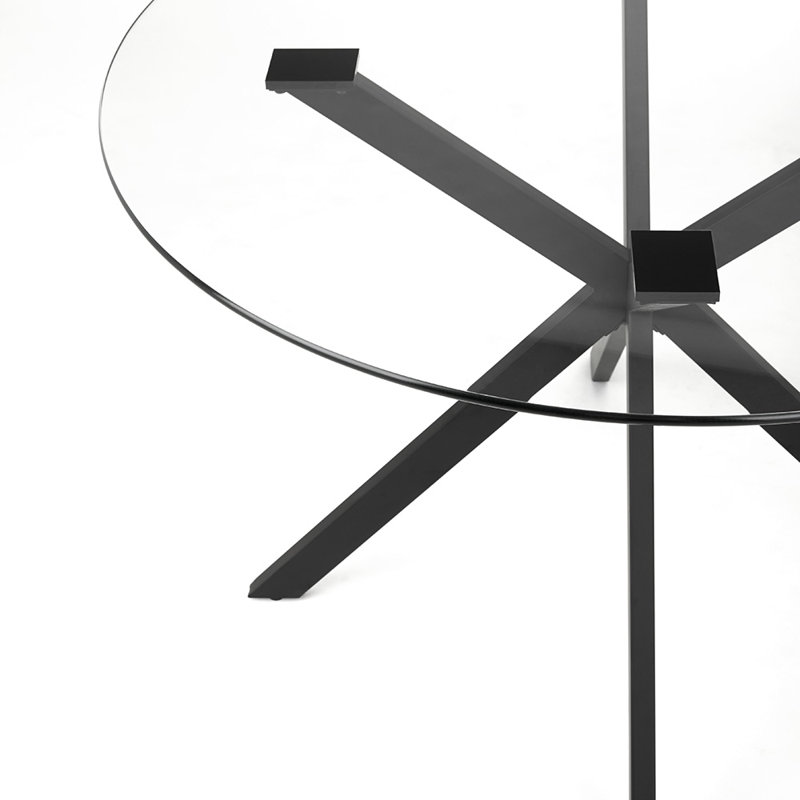 Table de salle à manger à piédestal en verre Dunston, Noir