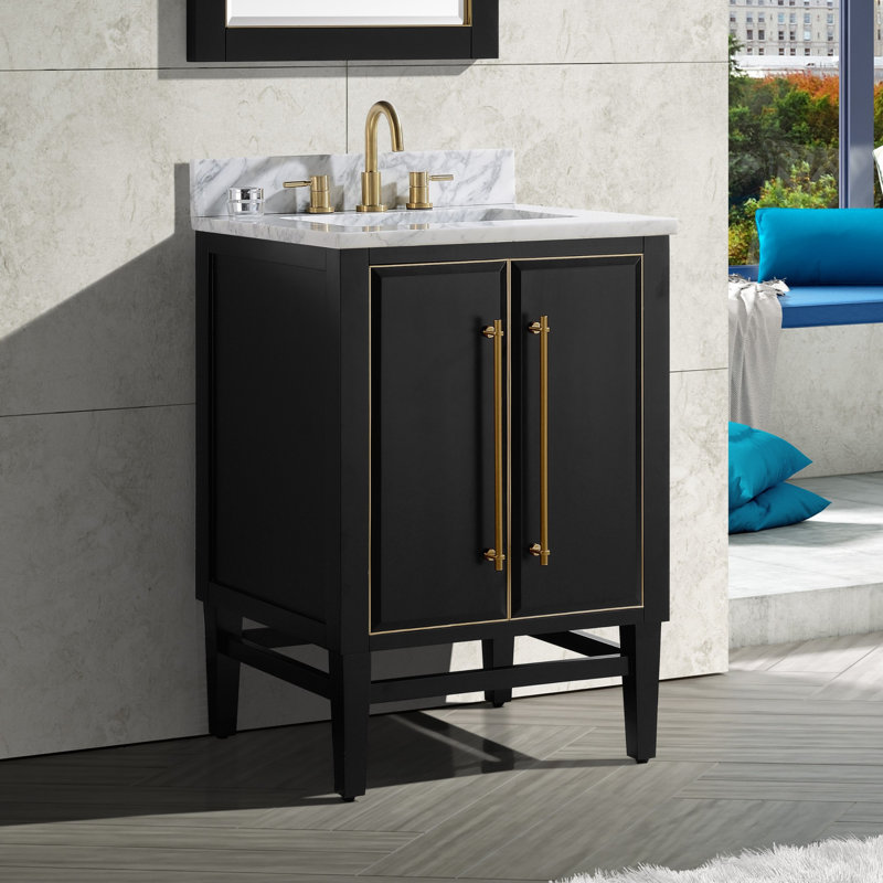 Mason 24'' W Single Bathroom Vanity Base, Black, Gold