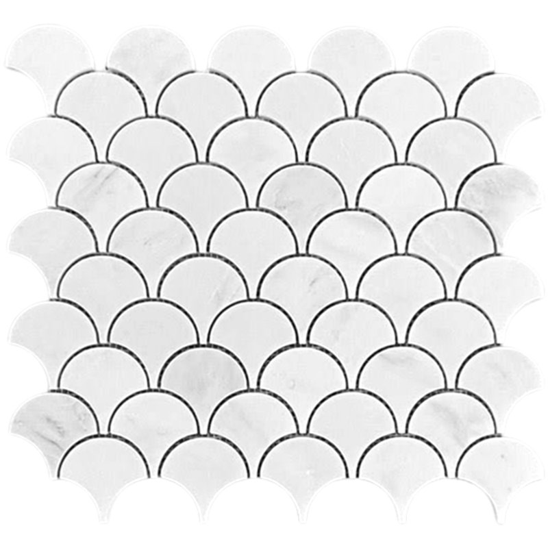 Mosaïque en marbre blanc Alba à écailles de poisson, Mosaïque écailles de poisson