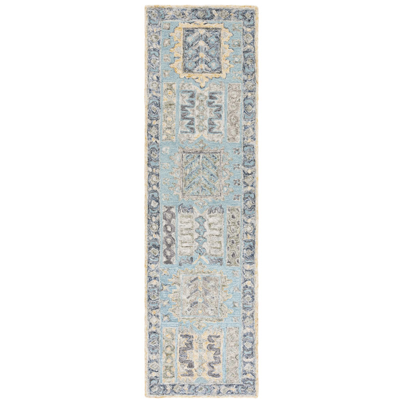 Taourirt Hand Tufted Wool/Cotton Oriental Rug in Teal/Blue, Runner 2'3" x 8'