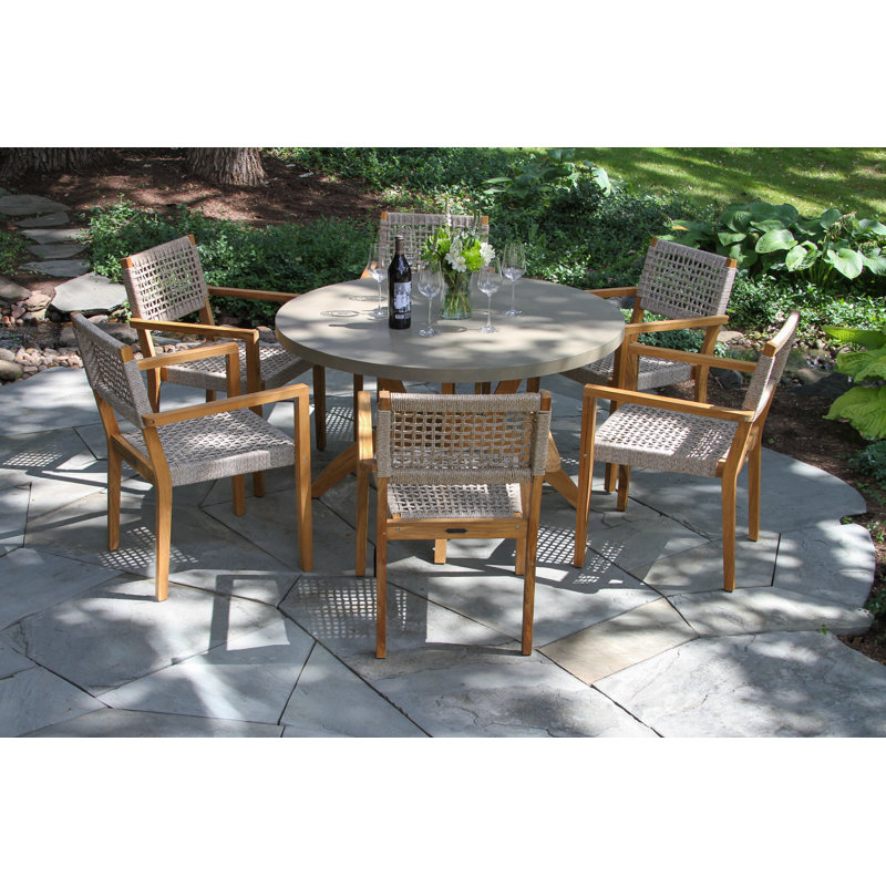6 - Person Teak Wood Patio Dining Set with Round Table