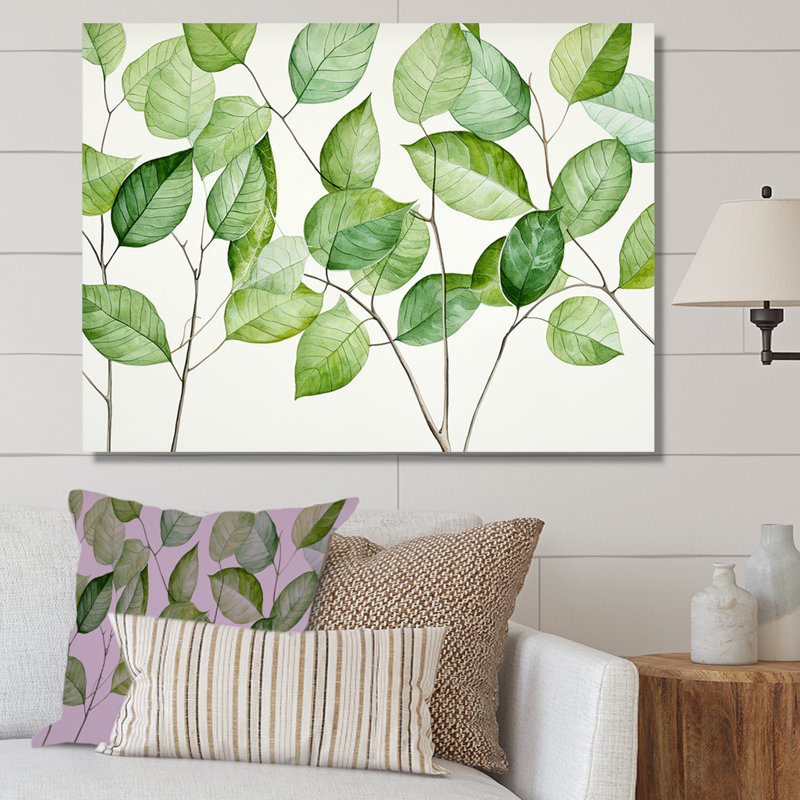 «Green Leaves Scenery Minimalisme III», reproduction sur toile, Toile tendue, H 16 po x l 32 po