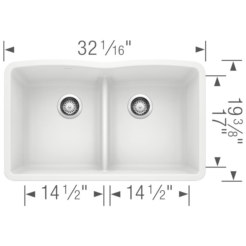 Évier de cuisine à double cuve en granite Diamond L 36 po x l 19 po avec crépine Diamond Silgranit, Blanc