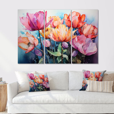 Tulipes «Come Alive» avec pinceau féroce et Vibra - ensemble d'art mural sur toile Tulipes