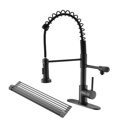 Matte Black Pull Down Water Filter Kitchen Sink Faucet With Roll Up Dish Drying Rack, 3 Way Drinking Faucet, Single Handle Dual Function Spray Head, Contemporary Style Made Of Solid Brass 44 Head And
