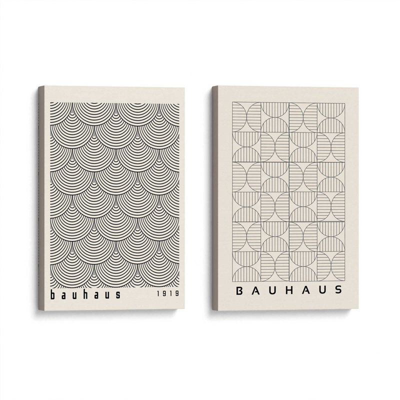 Bauhaus Abstract Precision Set of 2 Canvas Prints in a Maple Frame, 36" x 24", Toile tendue, Ne s’applique pas