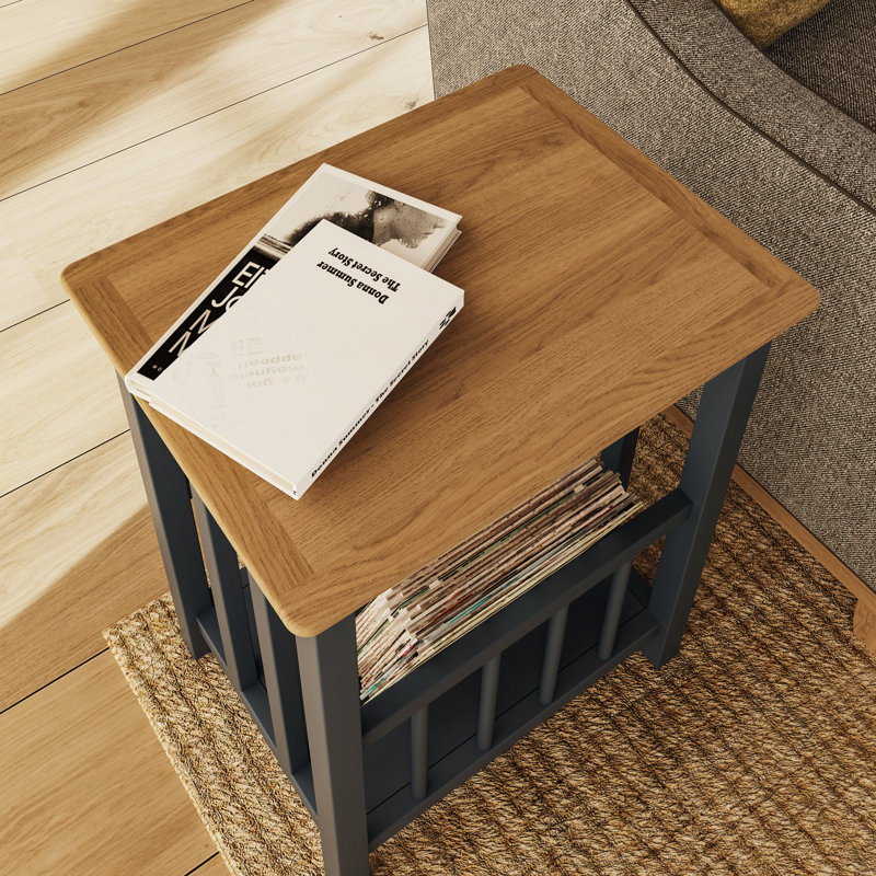 Daris Magazine Rack / Turntable Stand With Vinyl Record Storage. Solid Oak. Fully Assembled., Blue
