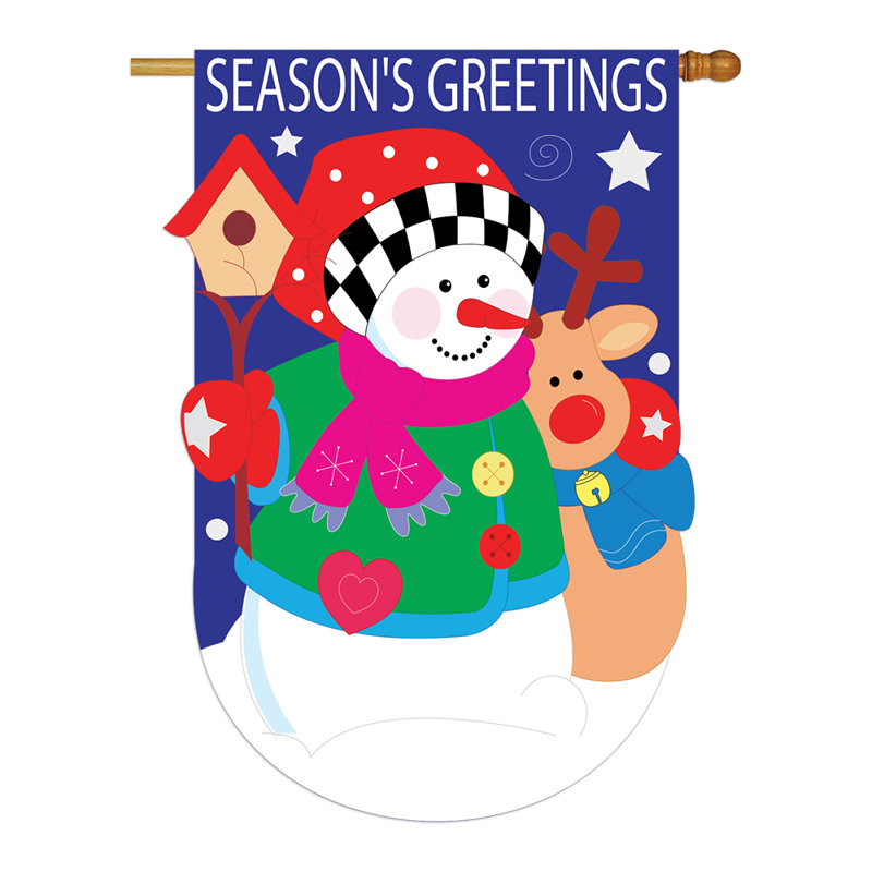 Deux groupes h114059-greetings de la saison de l’hiver wonderland appliquent un polyester à 2 côtés 40 x 28 po de hauteur. drapeau maison
