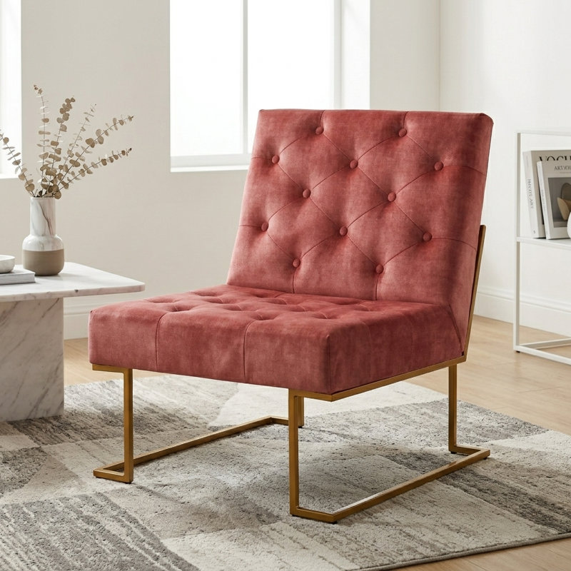 Fauteuil de chambre Klara, Velours rosé, Doré